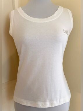 SONIA RYKIEL PARIS DRESSY SPORTY TOP WHITE W/RHINESTONES LOGO FR S/M